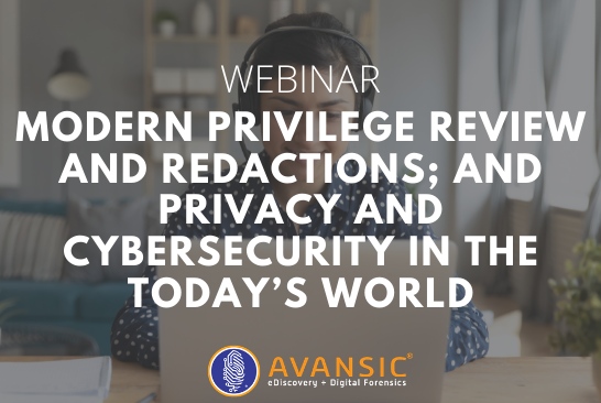 Modern Privilege Review and Redactions; and Privacy and Cybersecurity in the Today’s World